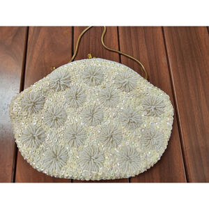 Vintage Beaded Evening Bag Purse Clutch HongKong Wedding White Evening Exquisite